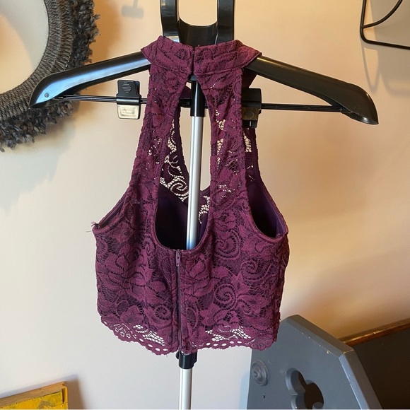 Lace Halter Crop Top in Burgundy - Picture 4 of 4